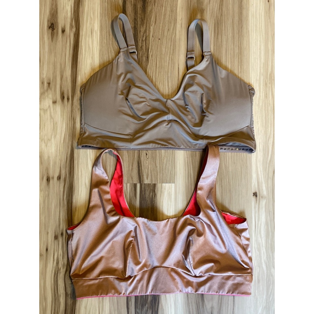 Yitty by Lizzo Bralette Set 2X Tan V-Neck & Bronze Metallic Lot Nude Metallic